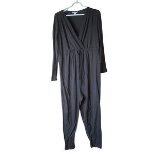 Maternity Motherhood Sz L Black  knit Jumpsuit long sleeve v neck